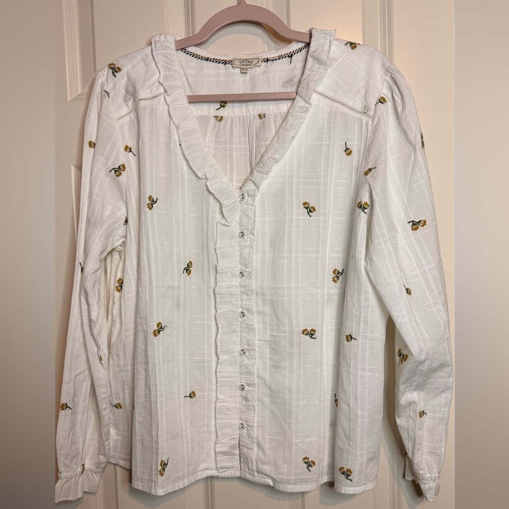 Fat Face White Top with Embroidered Accents